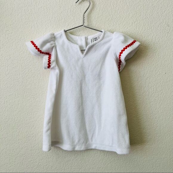 Janie and Jack Ric Rac Terry Swim Cover-Up dress white terry ruffle sleeve red - Picture 4 of 6